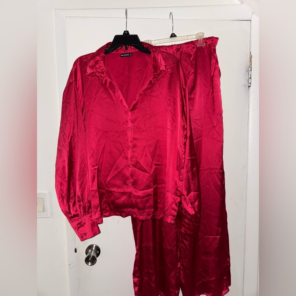 Hot pink satin pajamas